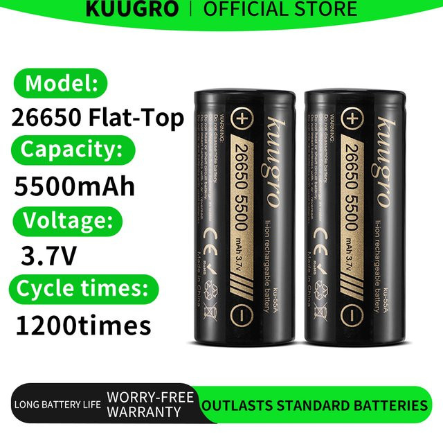 Kuugro Ku-55A 26650 Lithium-Ionen-Akku, 3,7 V, 5500 mAh, Schwarz - Bild 1