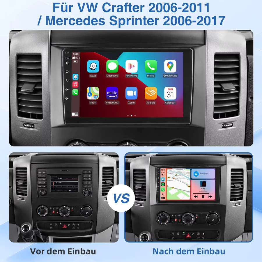 MOPECT Android 15 Autoradio mit 10 Zoll Display, 4G, 64G, GPS und Bluetooth für VW Crafter 2006-2011 und Mercedes-Benz Sprinter W906 2006-2018, CarPlay, Schwarz - Bild 2