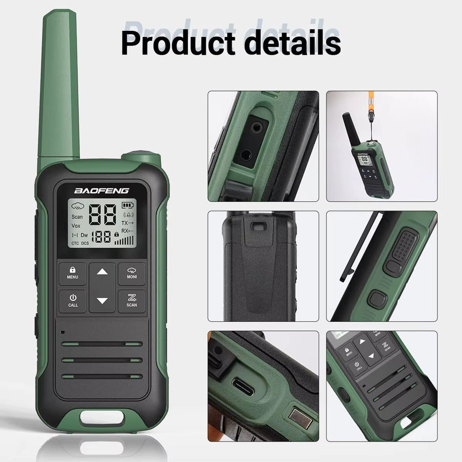 Baofeng F22 Mini Walkie-Talkie Set 2 Stück, PMR FRS Langstrecken-Funkgeräte in Grün mit USB-C-Ladegerät - Bild 5
