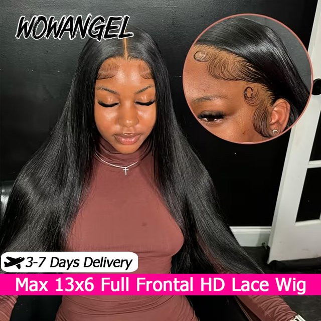 WOWANGEL Jet Black Straight Perücke, 13x6 HD Lace Front, 100% Echthaar - Bild 1