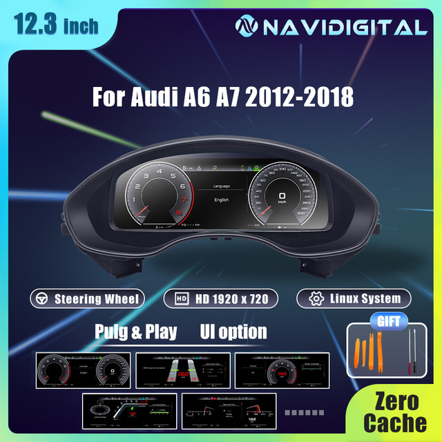 Navidigital Virtuelles Cockpit Dashboard für Audi A6 C7 und A7 2012-2018, 12,3 Zoll LCD-Panel mit Carplay und HDMI, Schwarz - Bild 1