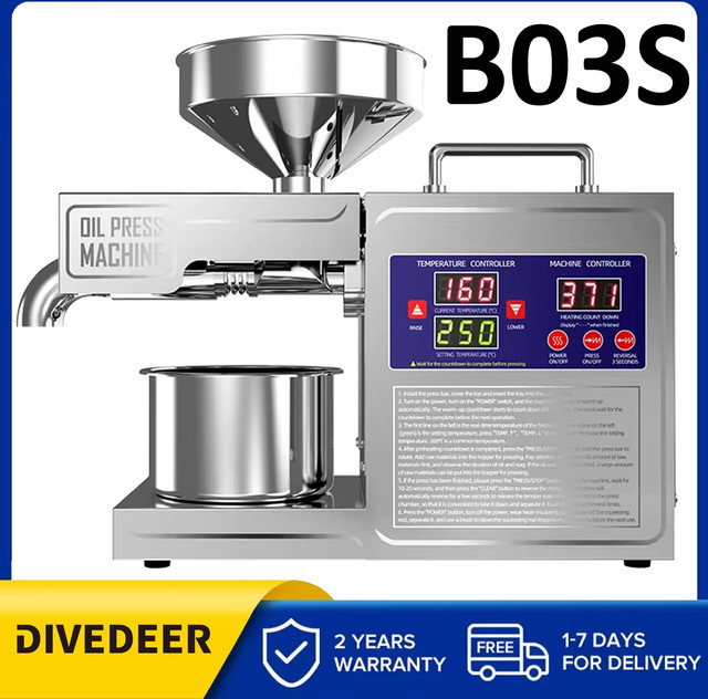 DIVEDEER Automatische Ölpresse aus Edelstahl in Silber zur Kaltpressung für den Haushalt und gewerbliche Nutzung - Bild 1