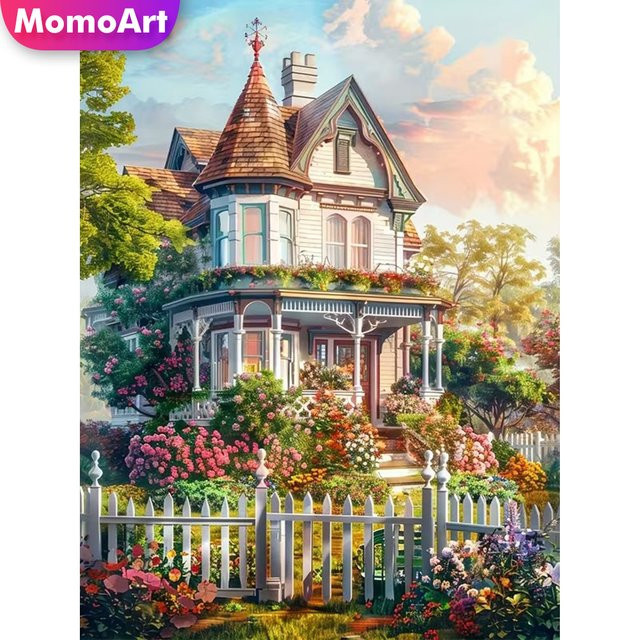 Momoart Diamantmalerei Set mit Haus- und Landschaftsmotiven, Rundes DIY Diamant-Mosaik in Multicolour, B/T/H: 30,0 x 20,0 x 20,0 cm - Bild 1