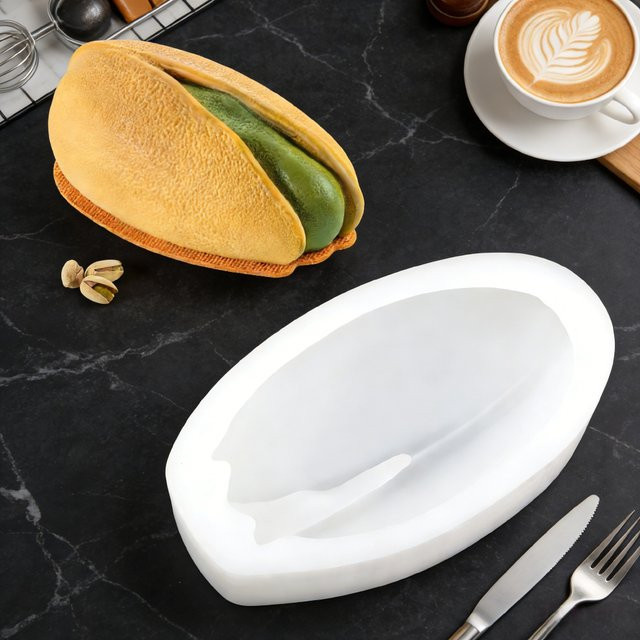 SHENHONG Silikon Backform für Mousse und Schokolade in Weiß mit Pistazien- Dattel- oder Kakaobohnen-Design, ovale Form - Bild 1