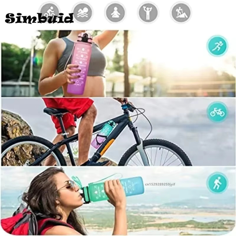 Simbuid Motivierende Sportflasche mit Strohhalm und Zeitmarkierung, 600 ml, Gelb, Auslaufsicher - Bild 4