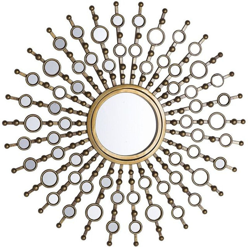 Beliani Wandspiegel Gold Metall Glas Rund mit Sonnenmuster im Retro-Design Durchmesser: 70 cm - Bild 1
