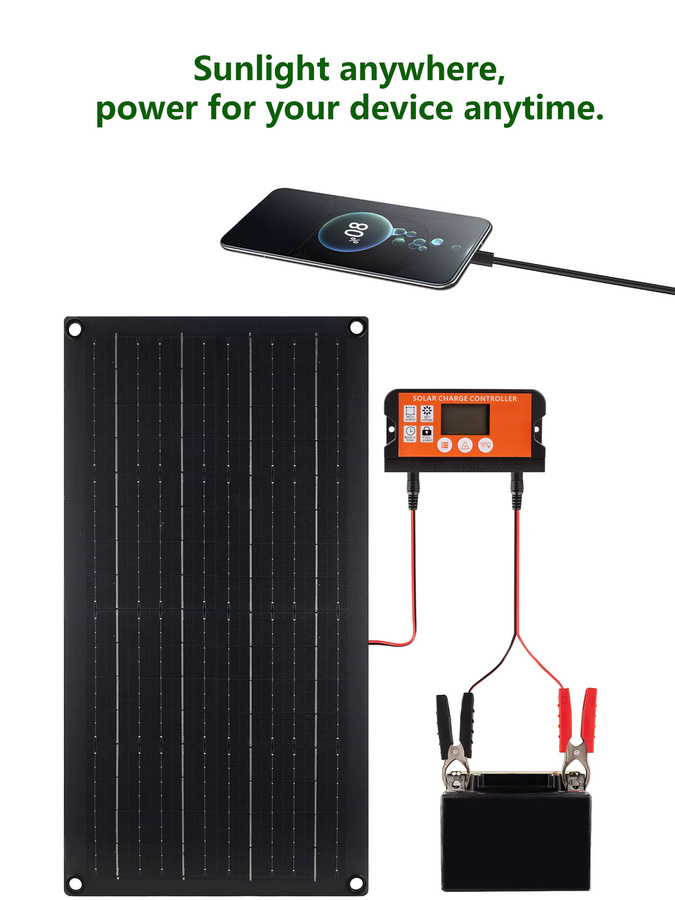 ElEGEEK Flexibles Solarpanel-Set mit 60A Controller und USB Typ-C für Auto, Boot und Wohnmobil, Schwarz - Bild 2