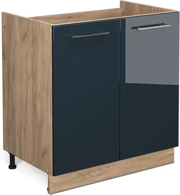 Vicco Spülenunterschrank Fame-Line Eiche Dunkelblau Hochglanz Breite: 80 cm ohne Arbeitsplatte - Bild 2