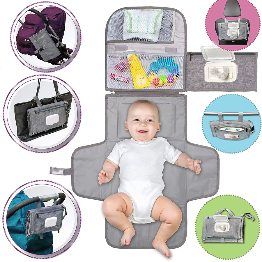 Tragbare und faltbare Wickelunterlage für Babys in Grau, wasserdichte Windel-Trennmatte für unterwegs - Bild 2