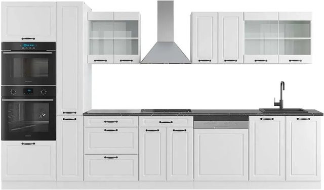 Vicco R-Line Küchenzeile Landhaus Weiß mit Hochschrank Anthrazit, Breite: 350 cm - Bild 1