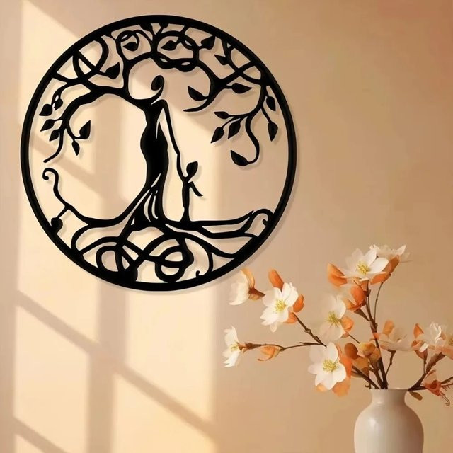 CIFBUY Metall-Wandkunst Lebensbaum in Schwarz aus Eisen für Yoga und Meditation, Durchmesser: 30 cm - Bild 1