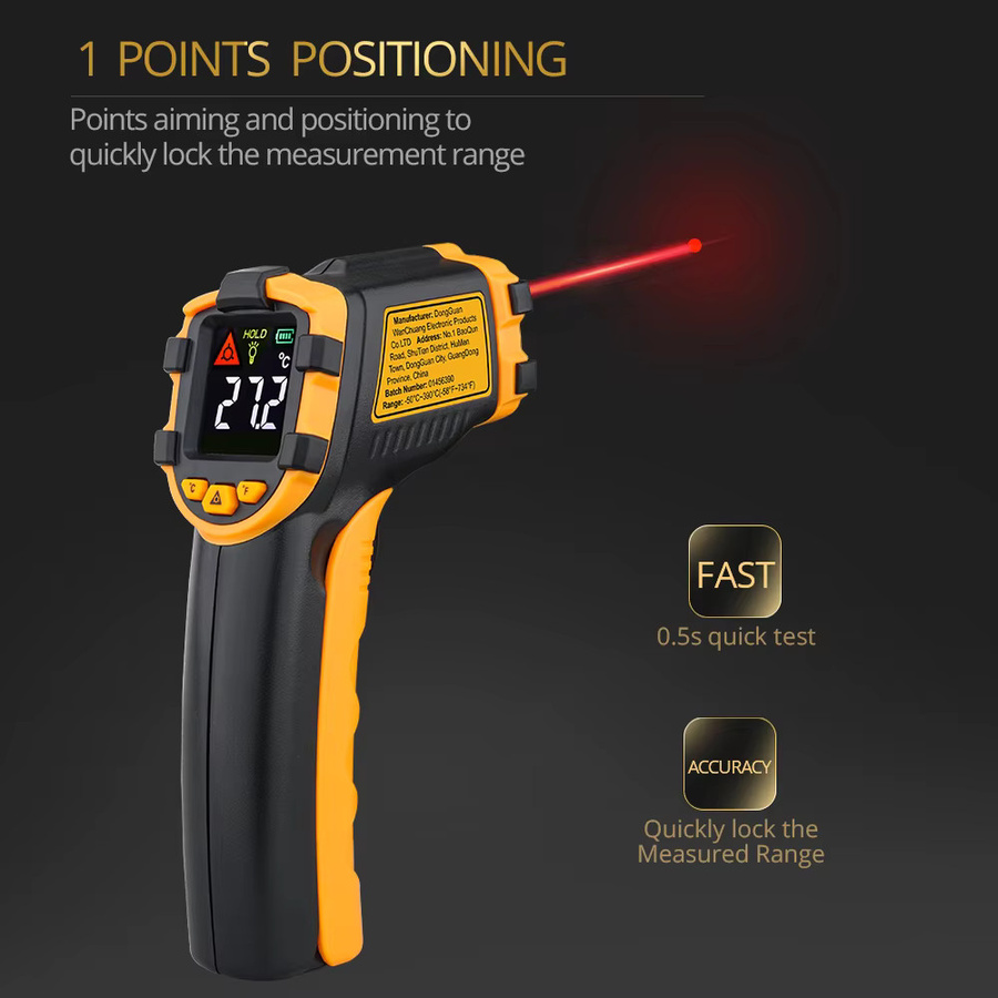 GVDA Digitales Infrarot-Thermometer mit LCD-Display und Laser als berührungsloses Pyrometer inklusive Hygrometer und Alarmfunktion - Bild 3