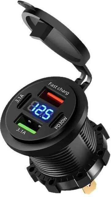 Autoladegerät mit Quick Charge 3.0 USB, Digitales Display Voltmeter und EIN-AUS-Schalter, Schwarz - Bild 1