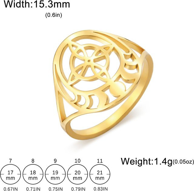 YULIN Ring Hexenknoten Mondphasen, Edelstahl, Gold, Damen - Bild 1