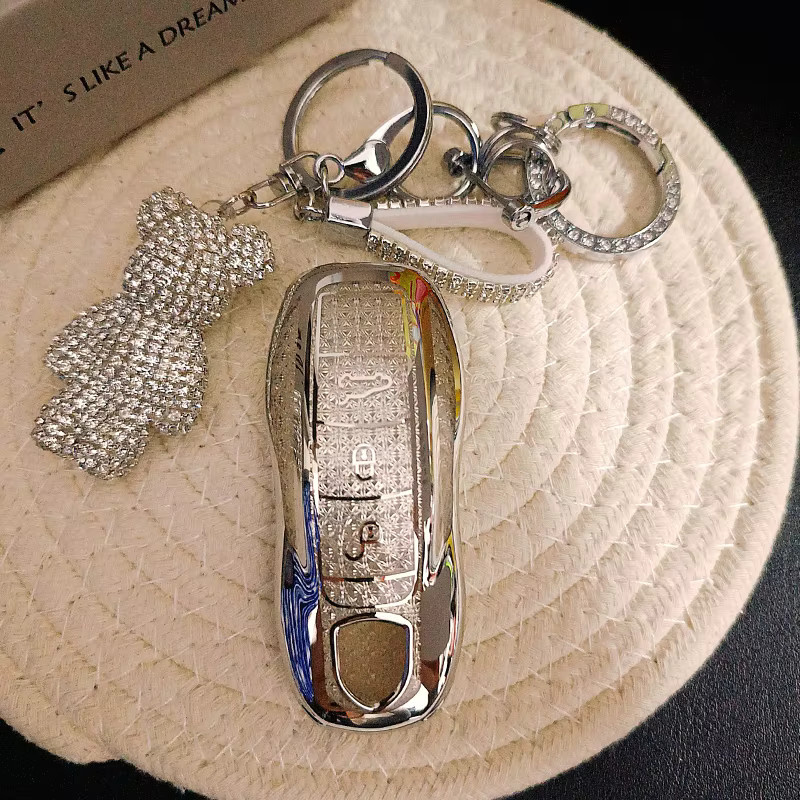 ICAR White Diamond TPU Autoschlüssel Etui für Porsche Panamera Spyder Carrera Macan Boxster Cayman Cayenne 911 970 981 991 in Silber - Bild 1