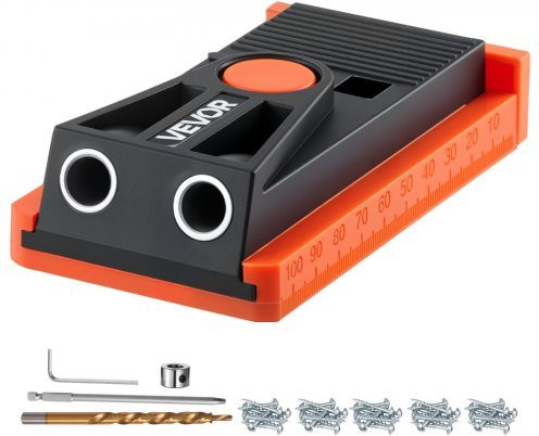 VEVOR Pocket Hole Jig Kit verstellbares Taschenloch-Vorrichtungssystem für Holzbearbeitung mit Stufenbohrer und Zubehör, verstellbar von 12,7 bis 38,1 mm - Bild 1
