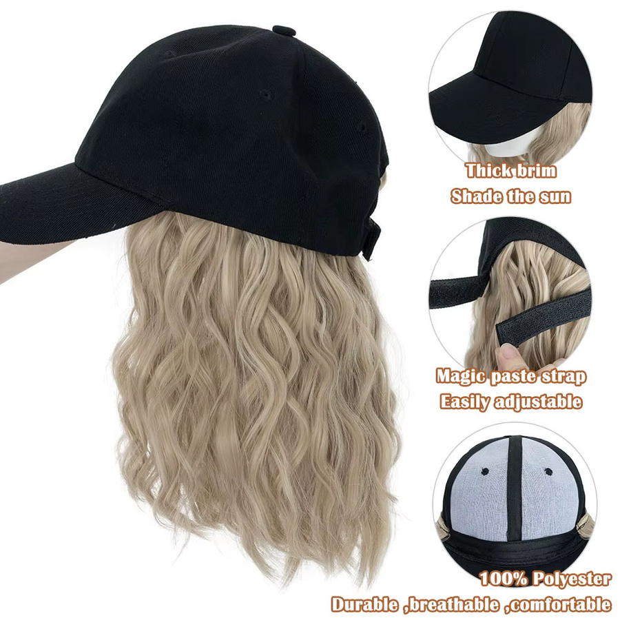 Snoilite Baseballkappe mit Haarverlängerungen, lockige Bob-Perücke, Damen - Bild 5