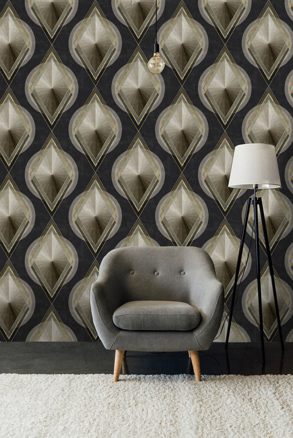 MINDTHEGAP Tapete Metropolis WP20228 in Schwarz und Grau mit geometrischem Art Deco Design aus Vlies - Bild 1