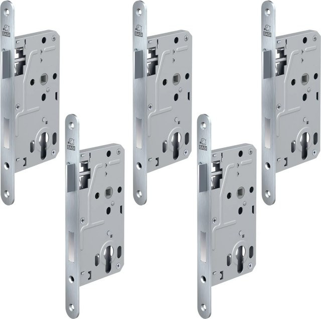 BASI Zimmertürschloss ES 928 PZW DIN Rechts/Links Rundstulp 20 mm Edelstahl Silber 5er Set - Bild 1
