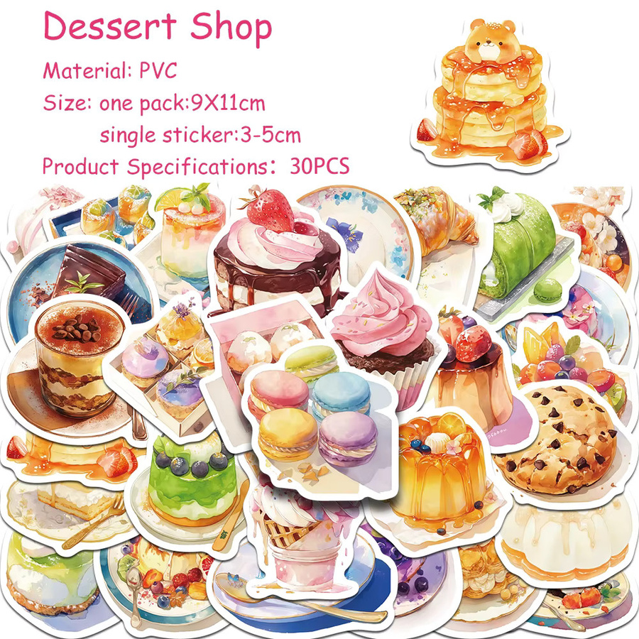 30 Stück Cartoon Dessert Shop Aufkleber für Laptop, Telefon und Kühlschrank in Multicolour - Bild 2