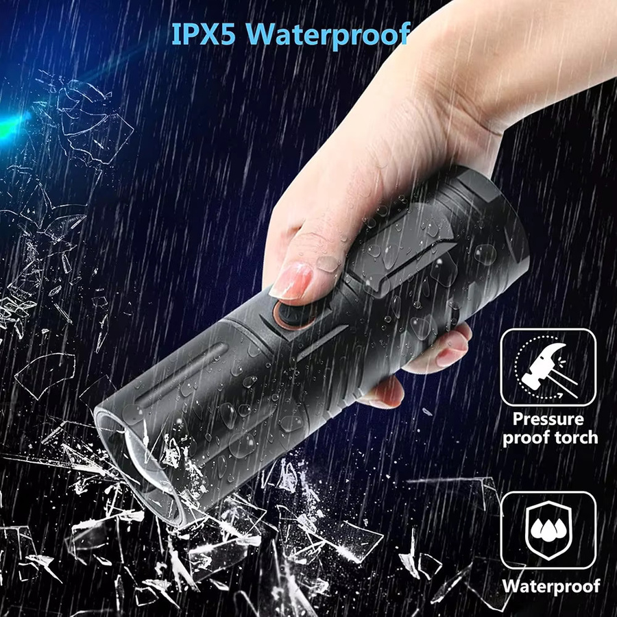 BORUiT LED Zoom Taschenlampe mit 3000LM und 500M Long Throw, schwarz, IPX5 wasserdicht, wiederaufladbar via Typ-C mit Power Bank Funktion für Camping und Jagd - Bild 2