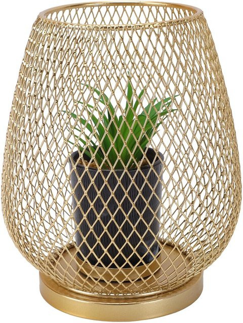 Realistische Sukkulente Sportssss als künstliche Pflanze in einem geometrischen Gold-Metallgitter-Topf, grün/gold, ideal für Schreibtisch und Bücherregal - Bild 1