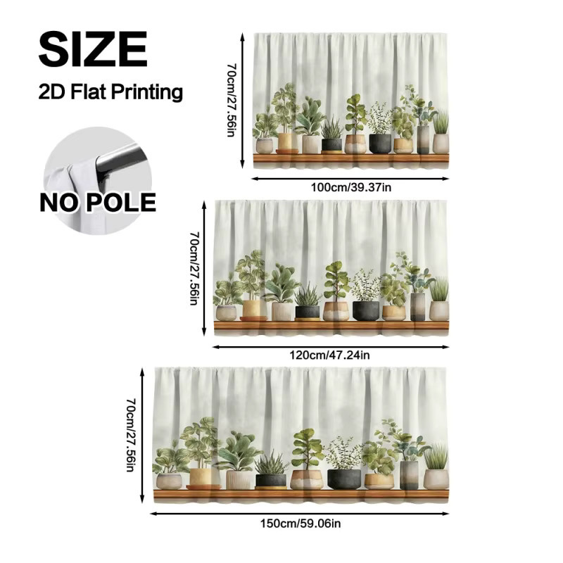 VIKAMA Pflanzentopf-Vorhang mit floralem Design in Nature, 1-teiliges Stoffpanel für Badezimmer, Küche und Waschräume - Bild 2