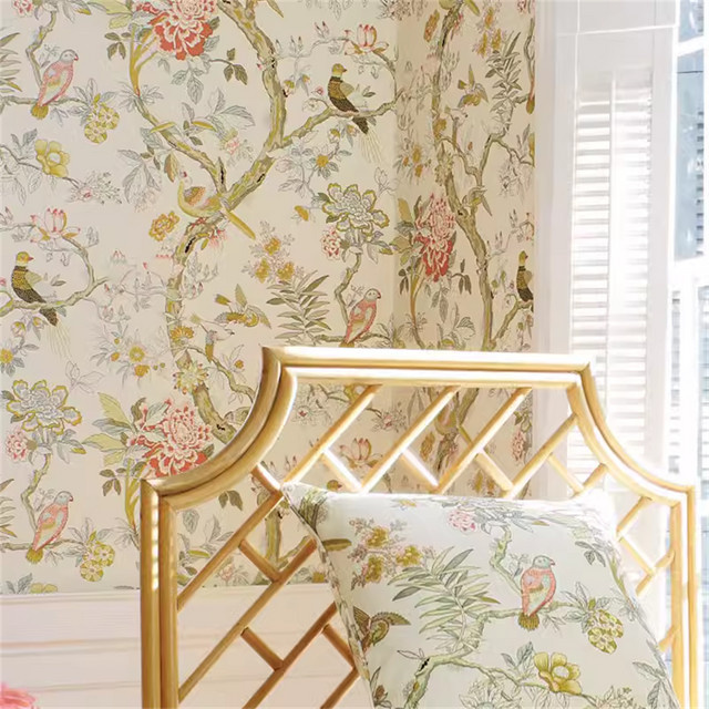Wasserdichte selbstklebende Tapete mit Blumen und Vögeln in Mehrfarbig für Wohnzimmer, Schlafzimmer und Esszimmer - Bild 1