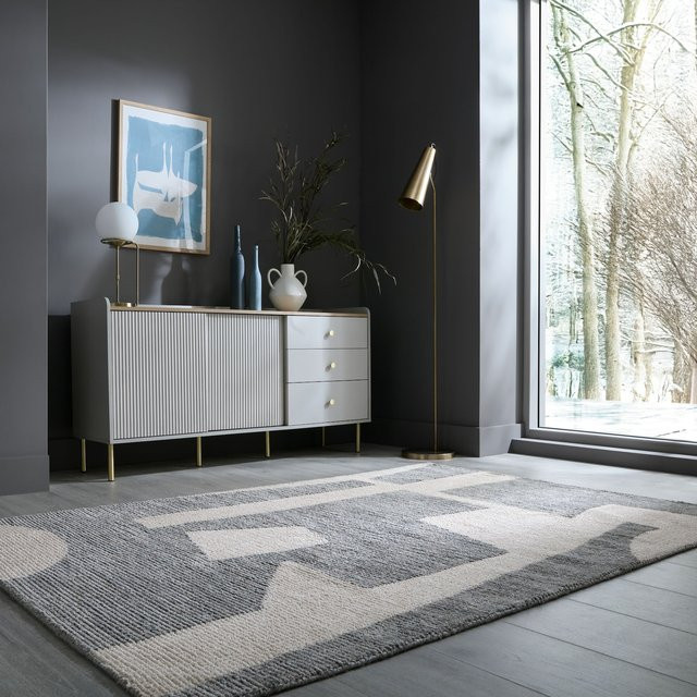Abstrakt gestalteter Teppich Kadima Design in Grau-Beige mit geometrischem Muster, B/T: 200 x 300 cm - Bild 1