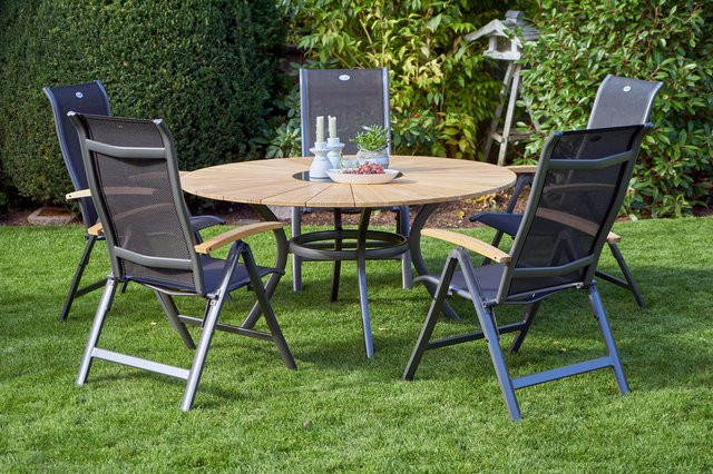 Hartman Alice/Provence Garten-Essgruppe aus Teakholz und Alu in Anthrazit mit rundem Tisch Ø150 cm, 5 Klappstühlen und Eisbox - Bild 1
