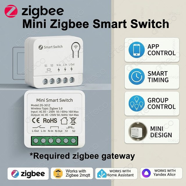 Arteco Zigbee 3.0 Smart Switch Breaker Mini DIY Relais-Automatisierungsmodul mit Zeitsteuerung und App-Fernbedienung in Weiß - Bild 1