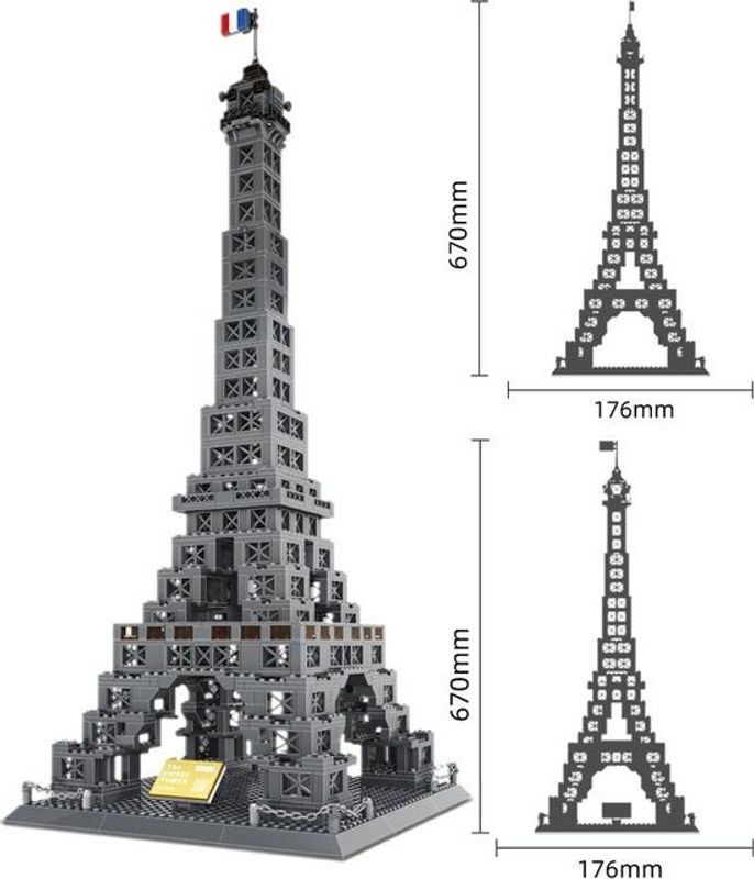Wucifang Bags Eiffelturm Bausteine Set in Grau mit 976 Teilen als kreatives DIY Modell aus ABS-Kunststoff - Bild 1