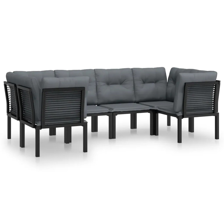 vidaXL 6-tlg Garten-Lounge-Set Modell 10 in Schwarz und Grau mit Polstern aus Poly Rattan und Textilene - Bild 2