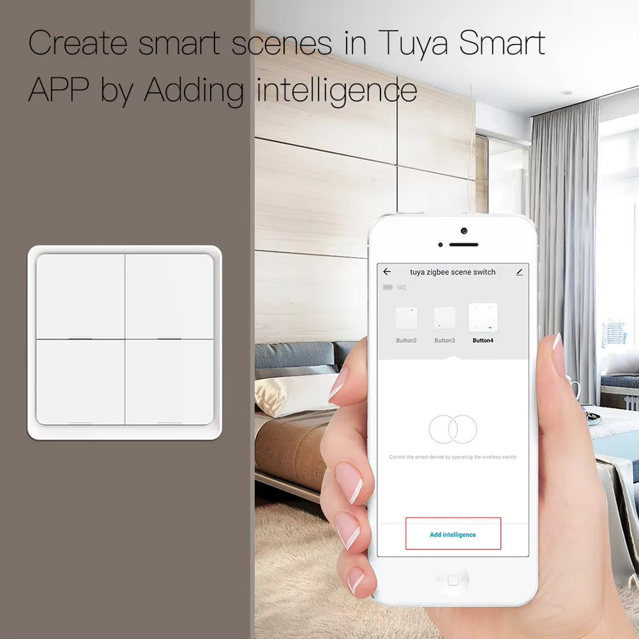 MOES 4-Gang Tuya ZigBee Wireless Scene Switch in Weiß mit 12 anpassbaren Automatisierungsszenarien und batteriebetriebener Drucktastensteuerung - Bild 3