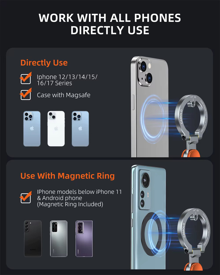 CAMOLO Doppelseitiger magnetischer Handyhalter mit flexiblem Spinner für iPhone 17–12 und Android-Smartphones als Schreibtisch- und Fitnessstudio-Halterung - Bild 6