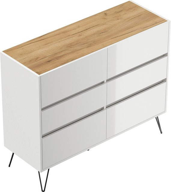 Posseik Sideboard Industrial M in Weiß Eiche mit 6 Soft-Close-Schubladen, Breite: 120 cm - Bild 1