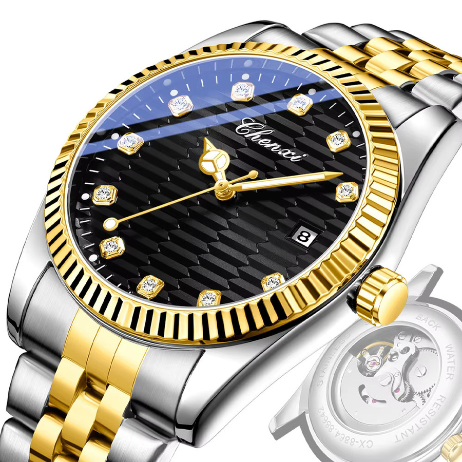 CHENXI Armbanduhr, Quarz, Edelstahl, Schwarz, Silber, Herren - Bild 6