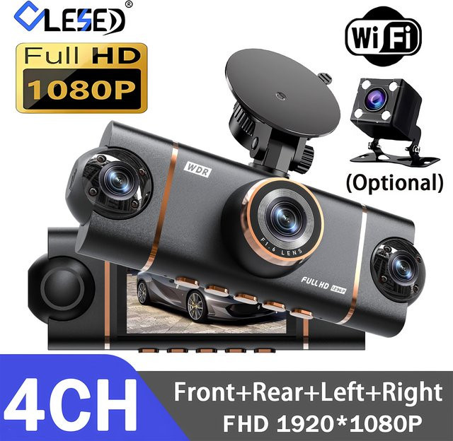 OLESED 4-Kanal Dashcam mit WLAN, Full HD 1080P Videorekorder, 4-Linsen-Dashkamera mit Nachtsicht und Black Box Funktion, Schwarz - Bild 1