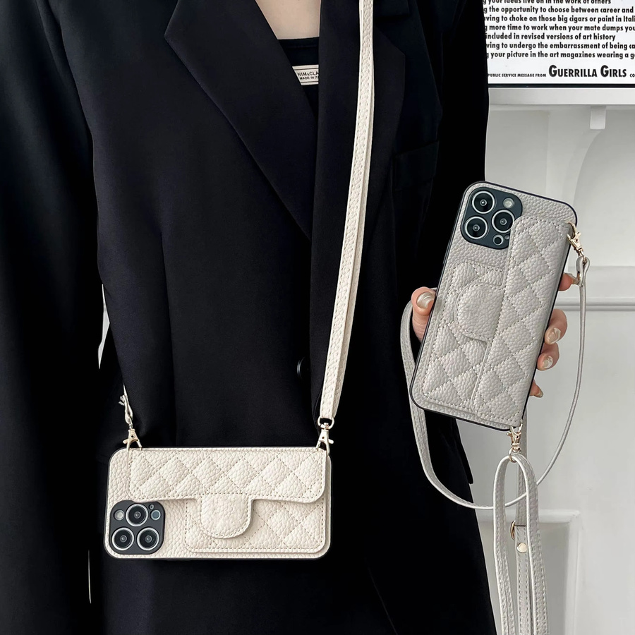 Crossbody Handyhülle aus PU-Leder für Apple iPhone 15 14 13 12 Pro Max Mini XS XR 7 8 Plus als Brieftasche mit Kartenhalter und stoßfester Abdeckung in Pink - Bild 1