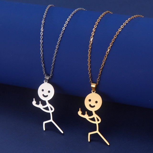 Teamer Halskette, Stickman Anhänger, Edelstahl, Gold, 45 cm, Unisex - Bild 1