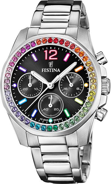 Festina Chronograph Damenuhr, Quarz, Edelstahl, Schwarz, 38 mm - Bild 1