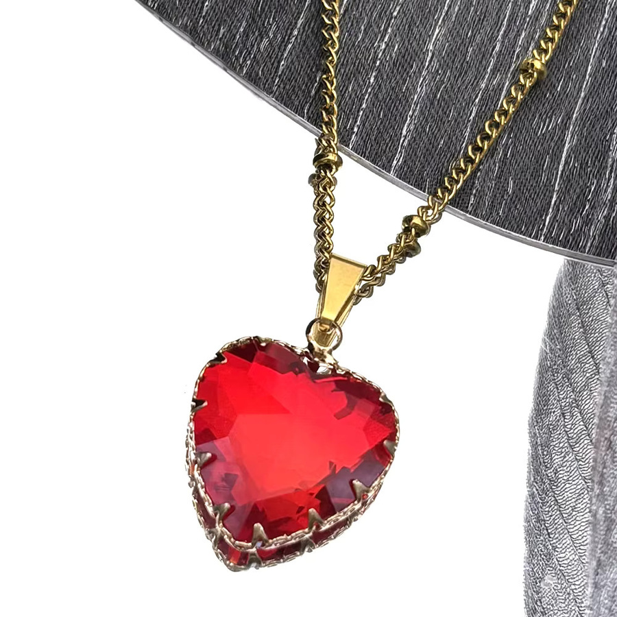 Lovely FAJA Halskette, Rotes Herz Glas Anhänger, Edelstahl, Gold, Unisex - Bild 2