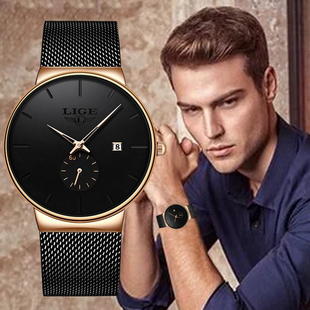 LIGE Armbanduhr, Quarz, Silikon, Schwarz, Herren - Bild 1