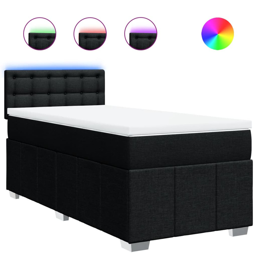 vidaXL Boxspringbett mit Matratze in Schwarz aus Stoff, Hybridbett mit USB-Ladeport und Unterbettbeleuchtung, B/T/H: 80 x 200 x 100,5 cm - Bild 4