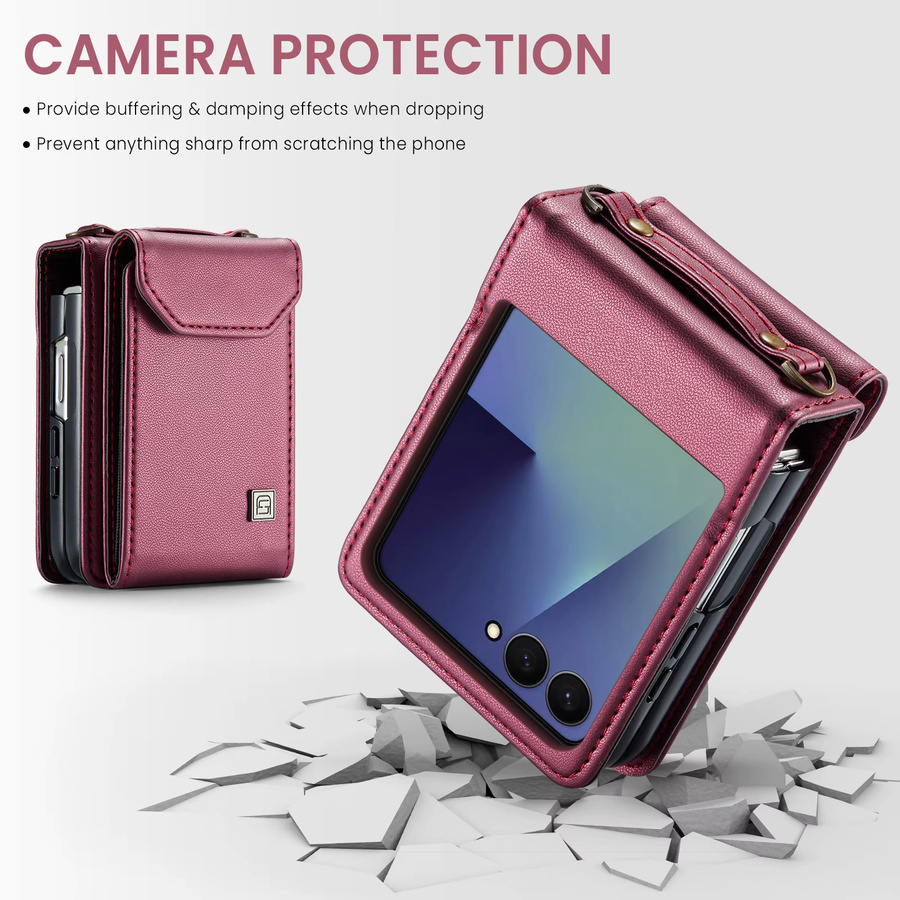 Premium Leder Crossbody Schutzhülle mit Kartenfächern und Lanyard für Samsung Galaxy Z Flip7, Flip6, Flip5 und Flip7FE in Pink - Bild 5