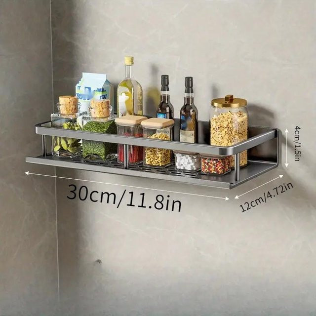 Multifunktionales Küchenregal von Household supplies MH zur Wandmontage in Silber mit Hakenregal und Aufhängungsstange - Bild 1