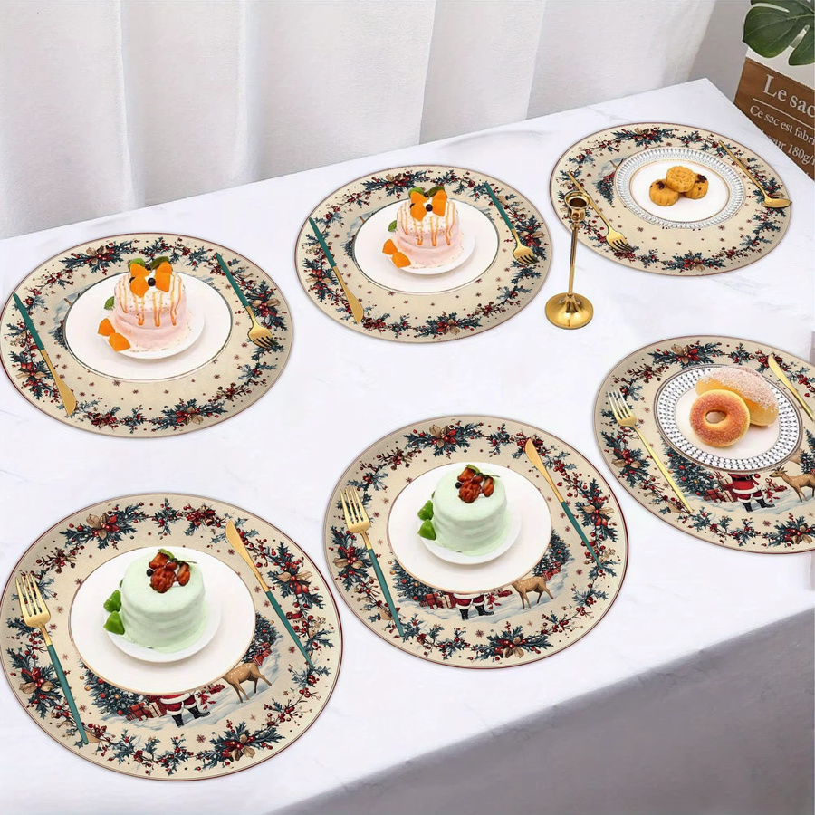 VIKAMA Runde Weihnachts-Tischsets mit Weihnachtsmann Motiv für Esszimmer und Küche - Bild 2
