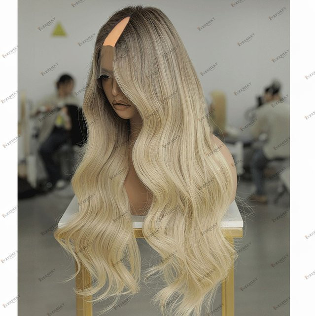 Eversilky V-Teil-Perücke, blond, 100 % Echthaar, gewellt, Damen - Bild 1