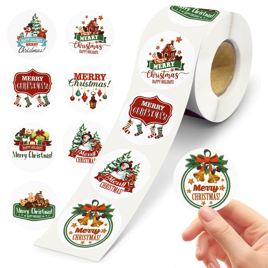 500 Stück Frohe Weihnachten Aufkleber, runde Siegel Etiketten in Multicolour für DIY Geschenke, Backpakete und Schreibwaren-Dekoration - Bild 1