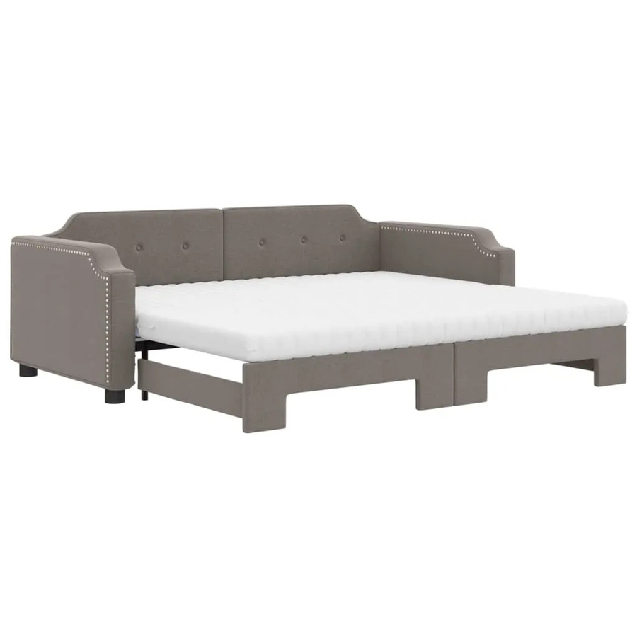 vidaXL Ausziehbares Tagesbett mit Matratze in Taupe, Polsterbett mit Schublade und Schlaffunktion, B/T/H: 90 x 200 x 66,5 cm - Bild 2